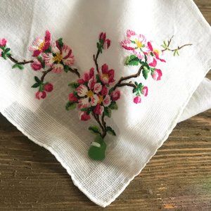 Cherry Blossom Handkerchief with Sea Glass
